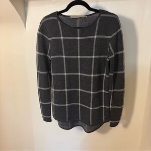 Athleta Merino Extra Fine Wool Dakota Windowpane Pullover Sweater Womens M Gray